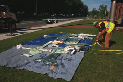 Wrapped east wall sculpture on the ground