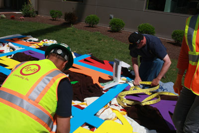 Rigging the east wall sculpture